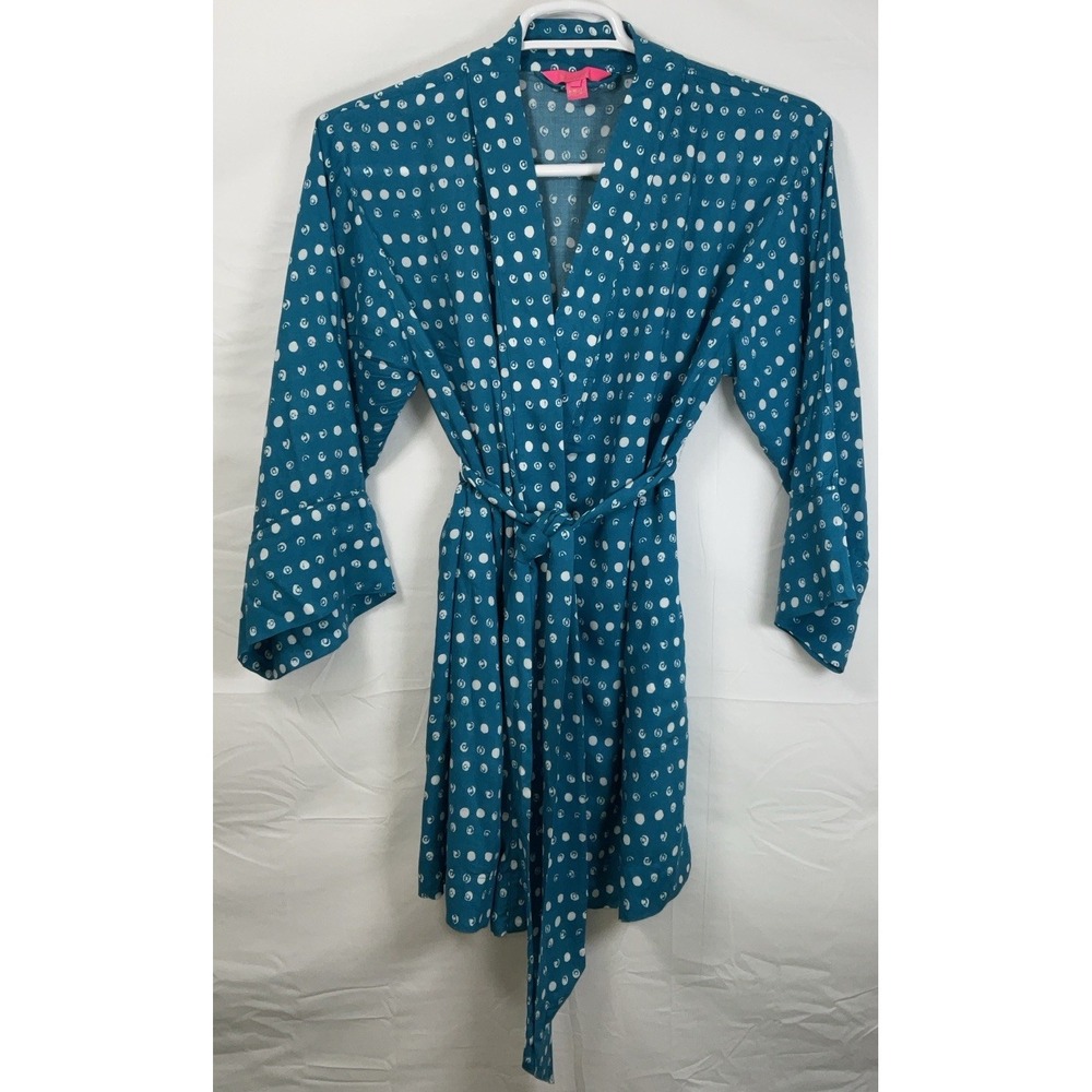 Women's Lilly Pulitzer Turquoise Wrap Robe / Beach Cover Up Polka Dots Small